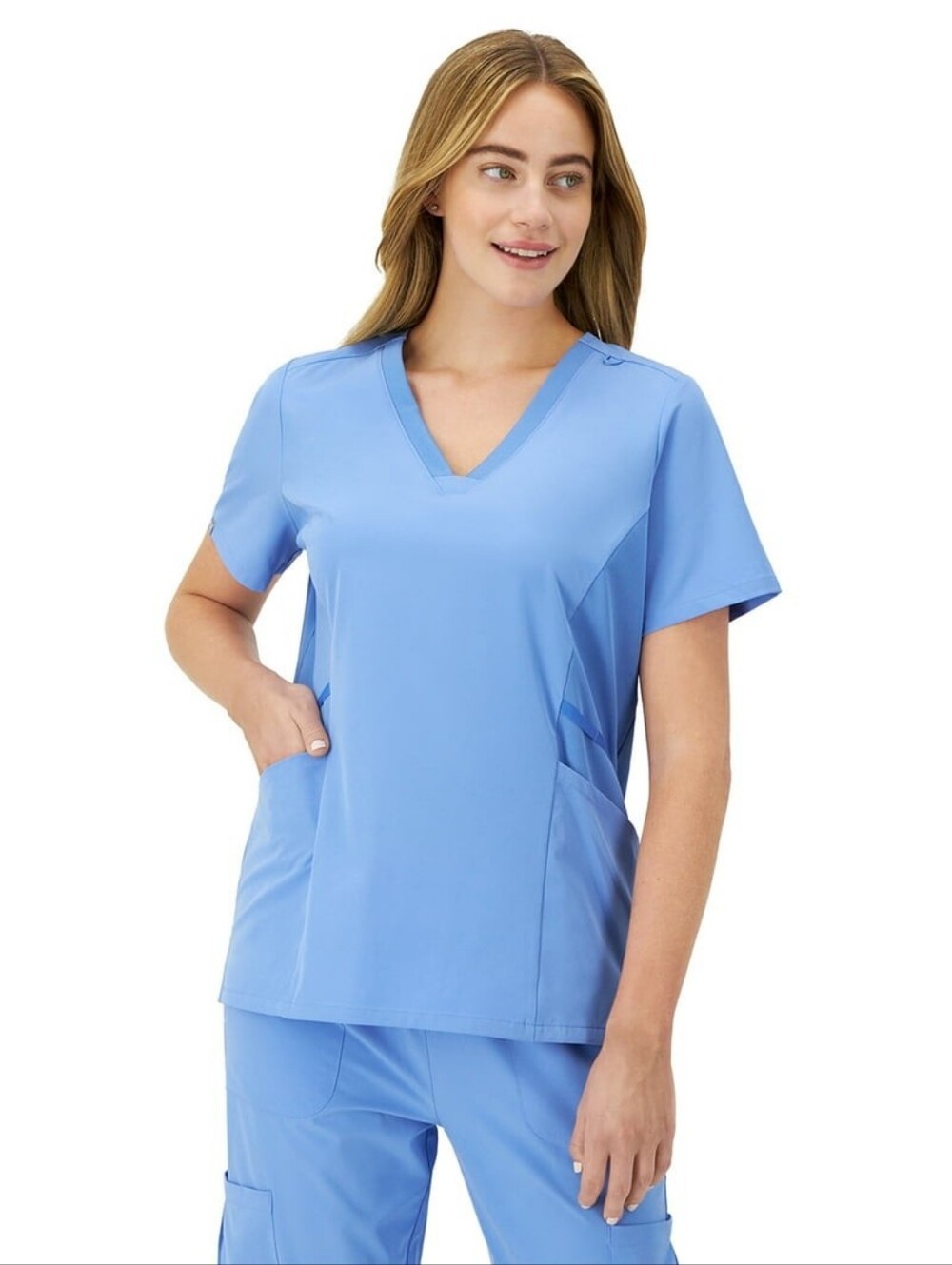 Hanes Blue Comfort Fit V Neck Scrub Top
